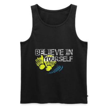 Badminton - Männer Premium Bio Tank Top - Schwarz - Vorne - AI Model Male 178 light (178cm)