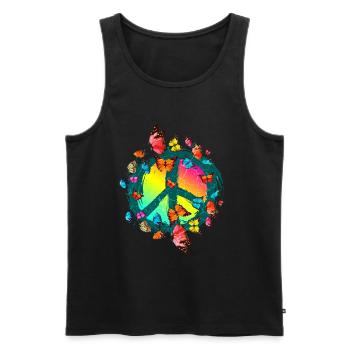 Hippie Butterflies Hippies Flower Power Années 60 - Débardeur bio Premium Homme - noir - Devant - AI Model Male 178 light (178cm)