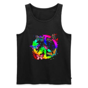 Hippie Butterflies Hippies Flower Power Années 60 - Débardeur bio Premium Homme - noir - Devant - AI Model Male 178 light (178cm)