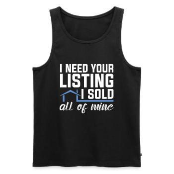 I need your entries for the real estate agent - Men's Premium Organic Tank Top - black - Front - AI Model Male 178 light (178cm)