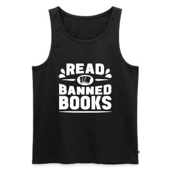 Lire des livres interdits pour les amateurs de livres - Débardeur bio Premium Homme - noir - Devant - Michal (187cm)