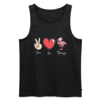 Paix amour flamants roses - Débardeur bio Premium Homme - noir - Devant - AI Model Male 178 light (178cm)