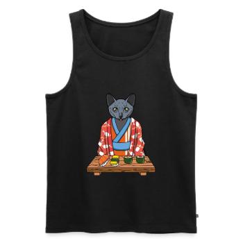 Kawaii japonais russe chat bleu kimono sushi - Débardeur bio Premium Homme - noir - Devant - AI Model Male 178 light (178cm)