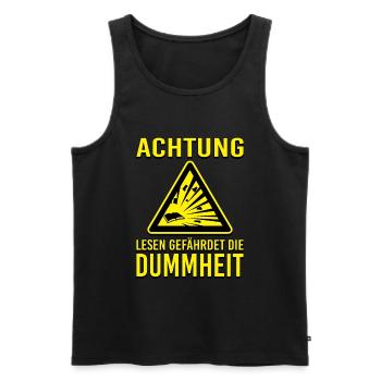 Lustige Sprüche Lesen gefährdet die Dummheit. - Männer Premium Bio Tank Top - Schwarz - Vorne - AI Model Male 178 light (178cm)