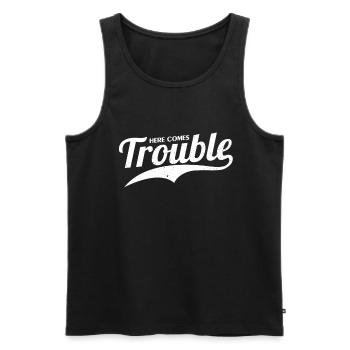 Here Comes Trouble Funny Trouble Maker - Männer Premium Bio Tank Top - Schwarz - Vorne - AI Model Male 178 light (178cm)