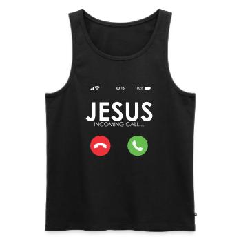 Jesus Is Calling Christian - Men's Premium Organic Tank Top - black - Front - AI Model Male 178 light (178cm)