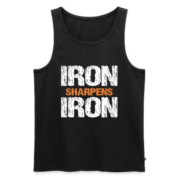 Iron Sharpens Iron Christian Workout Iron - Men's Premium Organic Tank Top - black - Front - AI Model Male 178 light (178cm)