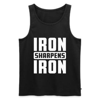 Iron Sharpens Iron Christian Workout Iron - Men's Premium Organic Tank Top - black - Front - AI Model Male 178 light (178cm)