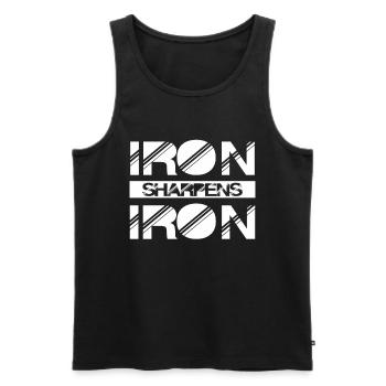 Iron Sharpens Iron Christian Workout Iron - Men's Premium Organic Tank Top - black - Front - AI Model Male 178 light (178cm)