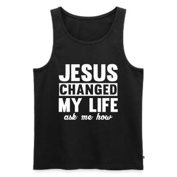 Jesus Changed My Life Asked Me How Christ Jesus - Men's Premium Organic Tank Top - black - Front - Michal (187cm)