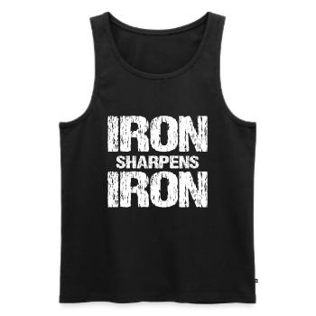Iron Sharpens Iron Christian Workout Iron - Men's Premium Organic Tank Top - black - Front - AI Model Male 178 light (178cm)