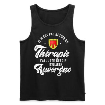 Auvergne thérapie Humour Auvergnat - Débardeur bio Premium Homme - noir - Devant - AI Model Male 178 light (178cm)