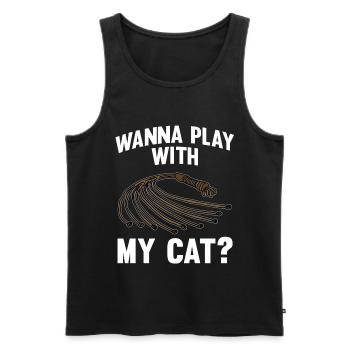 WANNA PLAY WITH MY CAT Fouet 9 chat noir - Débardeur bio Premium Homme - noir - Devant - AI Model Male 178 light (178cm)