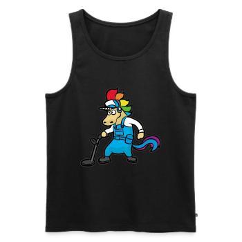 Chasseur de trésors avec détecteur de métaux licorne - Débardeur bio Premium Homme - noir - Devant - AI Model Male 178 light (178cm)