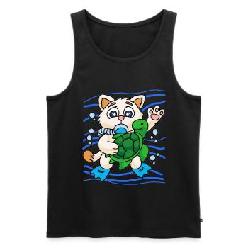 KITTY AVEC LA TORTUE DE MER - Débardeur bio Premium Homme - noir - Devant - AI Model Male 178 light (178cm)