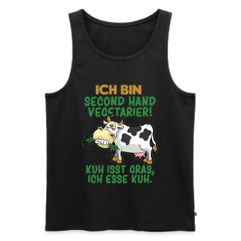 SECOND HAND VEGETARIER FLEISCHESSER HUMOR - Männer Premium Bio Tank Top - Schwarz - Vorne - AI Model Male 178 light (178cm)
