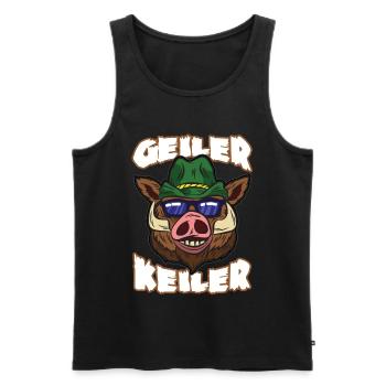 Geiler Keiler Jäger Jagd Spruch lustiger Humor - Männer Premium Bio Tank Top - Schwarz - Vorne - Michal (187cm)