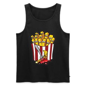 POMMES KETCHUP HUMOUR frites humour comique de bande dessinée - Débardeur bio Premium Homme - noir - Devant - AI Model Male 178 light (178cm)