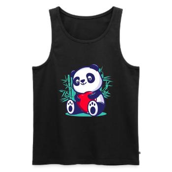 cute panda heart kawaii romantic valentine day - Men's Premium Organic Tank Top - black - Front - AI Model Male 178 light (178cm)