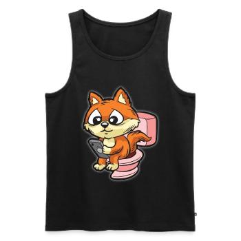 Süßer Fuchs mit Smartphone auf Toilette - Männer Premium Bio Tank Top - Schwarz - Vorne - AI Model Male 178 light (178cm)
