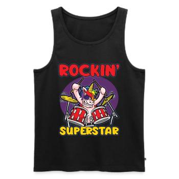 Humour de batteur de licorne rocker ROCKIN SUPERSTAR - Débardeur bio Premium Homme - noir - Devant - Michal (187cm)