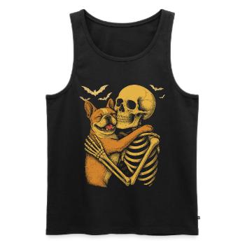 Französische Bulldogge umarmt Skelett - Männer Premium Bio Tank Top - Schwarz - Vorne - Michal (187cm)