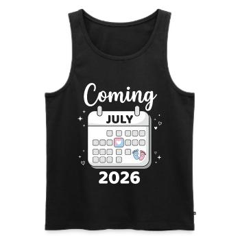 Baby Coming July 2026 Funny Baby Shower Gift - Men's Premium Organic Tank Top - black - Front - AI Model Male 178 light (178cm)