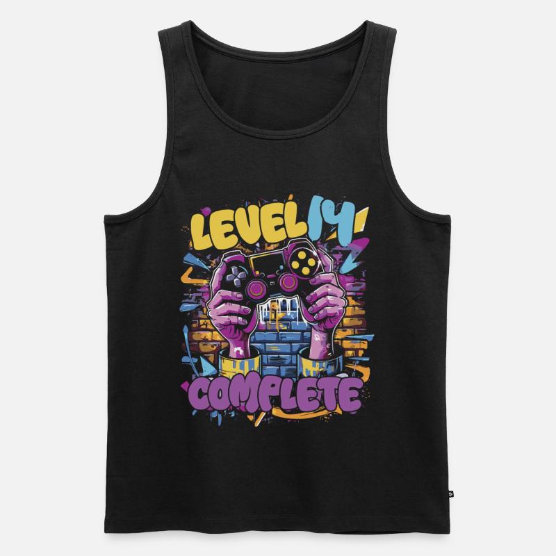 Level 14 Complete Gaming Graffiti - Männer Premium Bio Tank Top - Schwarz