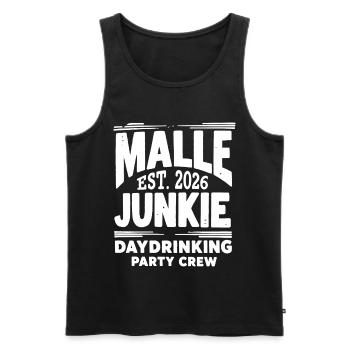 Malle 2026 Malle Junkie Daydrinking Party Crew - Men's Premium Organic Tank Top - black - Front - AI Model Male 178 light (178cm)