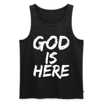 god is here - Männer Premium Bio Tank Top - Schwarz - Vorne - AI Model Male 178 light (178cm)