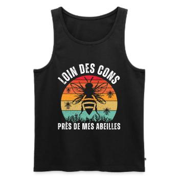 Loin des cons près de mes abeilles apiculteur - Débardeur bio Premium Homme - noir - Devant - Michal (187cm)