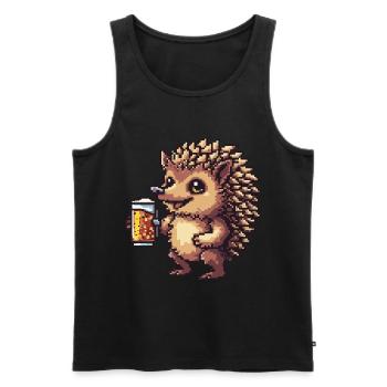 Igel Pixel Bier - Männer Premium Bio Tank Top - Schwarz - Vorne - Michal (187cm)