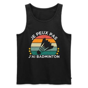 Je peux pas j' ai badminton cadeau badiste vintage - Débardeur bio Premium Homme - noir - Devant - Michal (187cm)