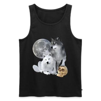 Loups, blancs, gris, lune, crâne - Débardeur bio Premium Homme - noir - Devant - AI Model Male 178 light (178cm)