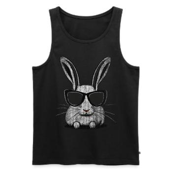 Rabbit white with sunglasses drawing cool humor - Men's Premium Organic Tank Top - black - Front - Michal (187cm)