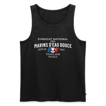 Syndicat national des marins d eau douce 1 - Débardeur bio Premium Homme - noir - Devant - AI Model Male 178 light (178cm)