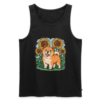 Cartoon Chow Chow with Summer Sunflowers - Men's Premium Organic Tank Top - black - Front - Michal (187cm)