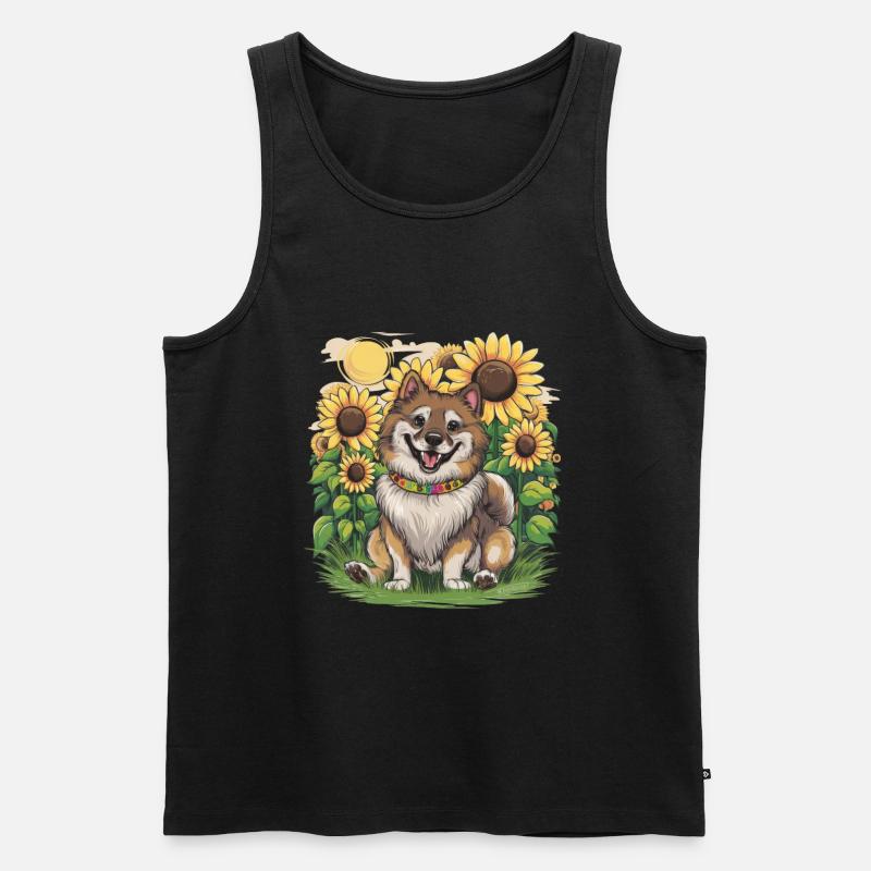 Niedlicher Wolfsspitz mit Sonnenblumen. - Männer Premium Bio Tank Top - Schwarz