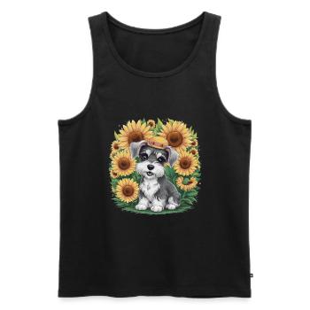 Niedlicher Zwergschnauzer mit Sonnenblumen - Männer Premium Bio Tank Top - Schwarz - Vorne - AI Model Male 178 light (178cm)
