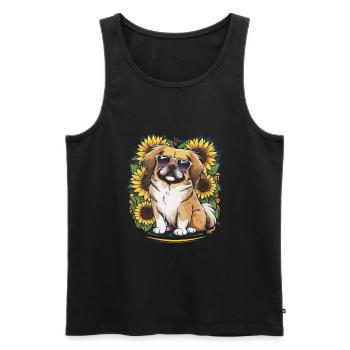 Summery sunflower motif with sweet Pekingese. - Men's Premium Organic Tank Top - black - Front - AI Model Male 178 light (178cm)