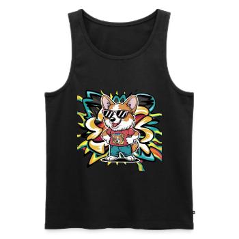 Moderner und cooler Corgi mit Sonnenbrille - Männer Premium Bio Tank Top - Schwarz - Vorne - AI Model Male 178 light (178cm)