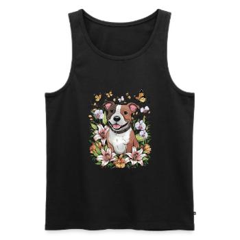 Staffordshire Bull Terrier avec des papillons - Débardeur bio Premium Homme - noir - Devant - Michal (187cm)