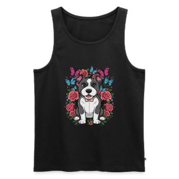 Dessin animé mignon Staffordshire bull terrier avec des roses - Débardeur bio Premium Homme - noir - Devant - Michal (187cm)