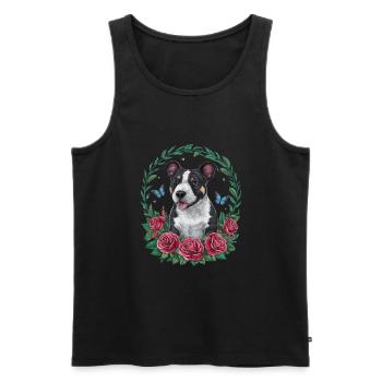 Dessin animé mignon Staffordshire bull terrier avec des roses - Débardeur bio Premium Homme - noir - Devant - Michal (187cm)
