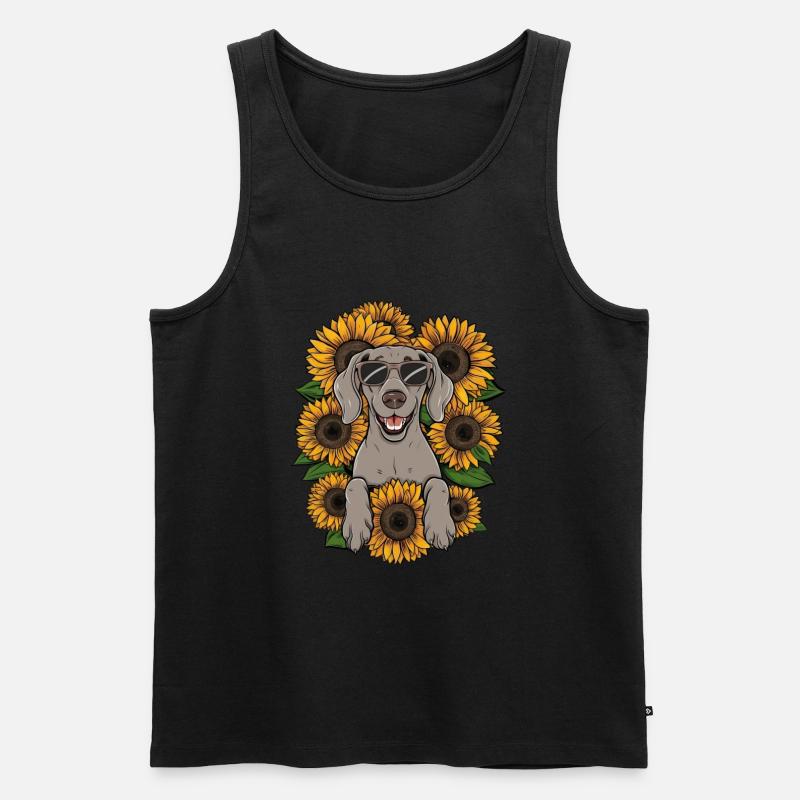 Weimaraner Hund mit Sonnenblumen - Männer Premium Bio Tank Top - Schwarz