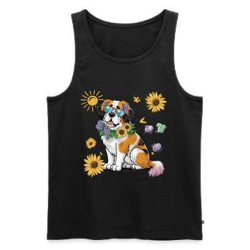 Bernhardiner mit Sonnenblumen - Männer Premium Bio Tank Top - Schwarz - Vorne - AI Model Male 178 light (178cm)
