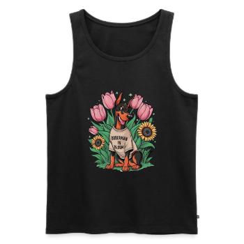 Doberman Pinscher mit Sonnenblumen und Tulpen - Männer Premium Bio Tank Top - Schwarz - Vorne - Michal (187cm)