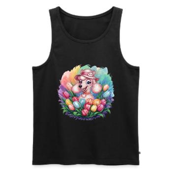 Cartoon Pudel Hund mit Orchideen - Männer Premium Bio Tank Top - Schwarz - Vorne - AI Model Male 178 light (178cm)