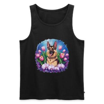 Cartoon Deutscher Schäferhund mit Orchideen - Männer Premium Bio Tank Top - Schwarz - Vorne - Michal (187cm)