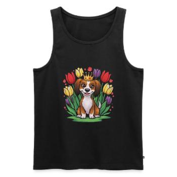 Sweet Nederlandse Kooikerhondje avec couronne, tulipes - Débardeur bio Premium Homme - noir - Devant - Michal (187cm)